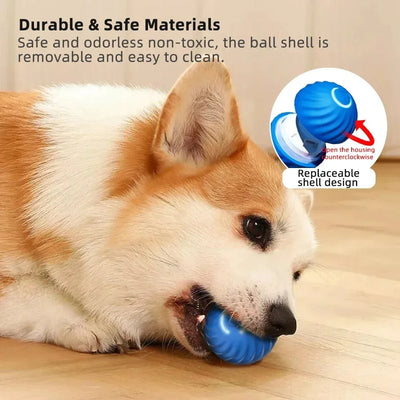Electronic pet toy ball with LED light, safe materials, and interactive features for dogs.
