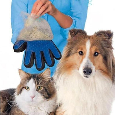 Pet hair removal brush with rubber bristles used for grooming cats and dogs.